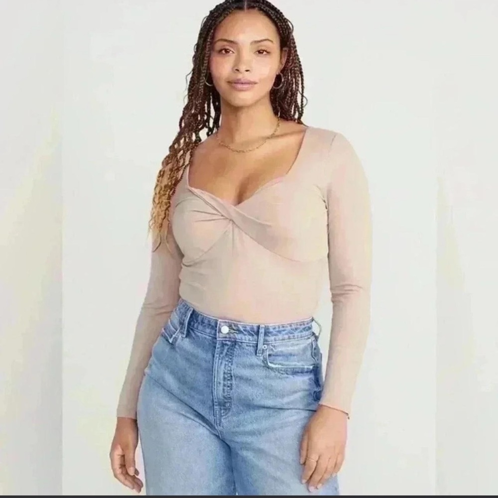 Old Navy Long-Sleeve Twist Front Top in Nude